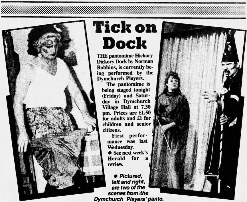 newspaper cutting from 1988 promoting Hickory Dickory Dock